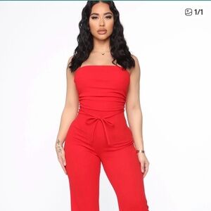 Fashion Nova Fiery Red Strapless Jumpsuit